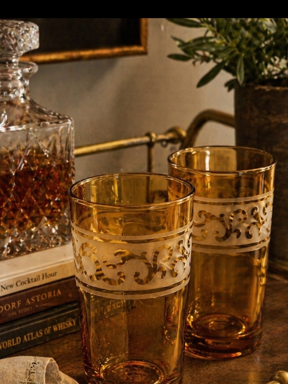 Artland Renaissance Amber Glasses Set 2 Hand Blown 17oz HTF Tags